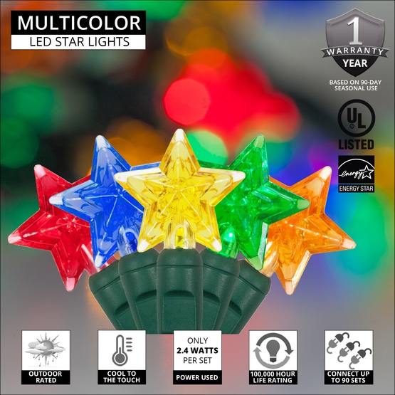 35 Multicolor Star LED Christmas Lights, 6" Spacing
