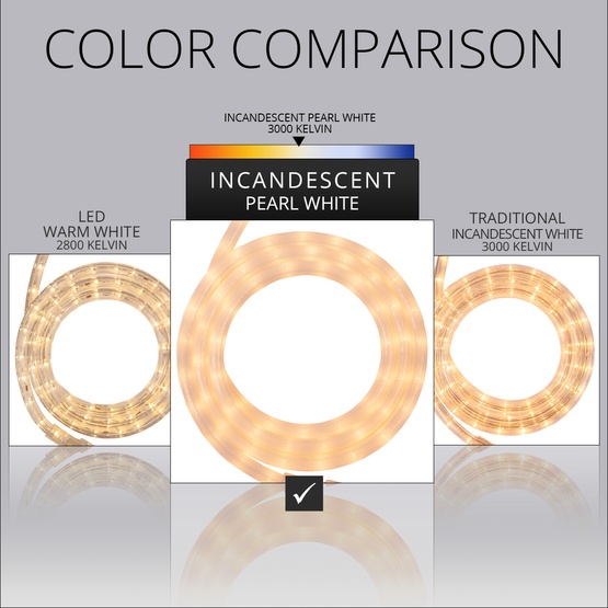 18' Pearl White Rope Light, 2 Wire 1/2", 120 Volt