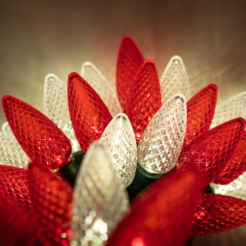 C9 Red, Warm White LED Christmas Lights