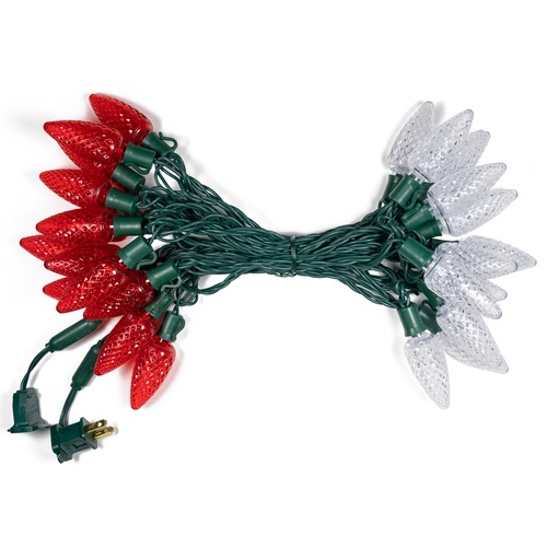 C9 Red, Warm White LED Christmas Lights