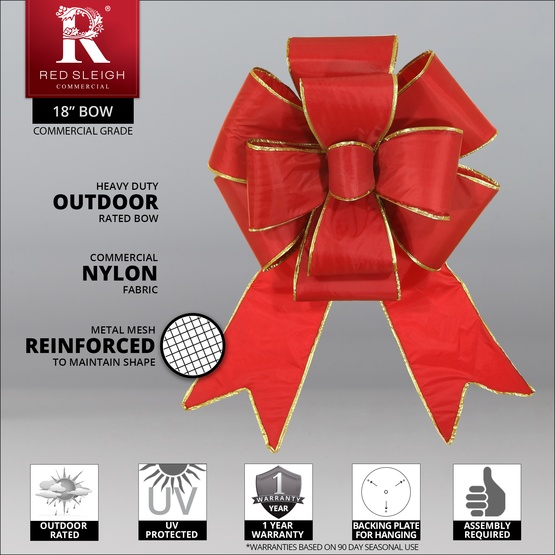 18" Red with Gold Trim Blooming Puff Nylon Christmas Bow
