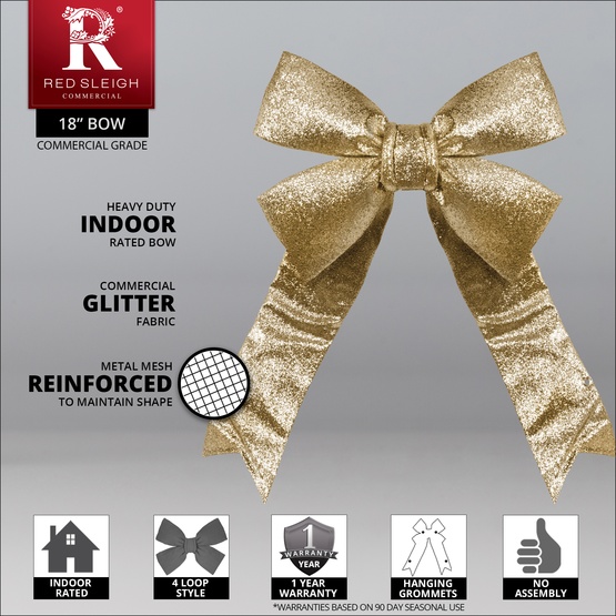 18" Gold Decorative 3D Glitter Christmas Bow