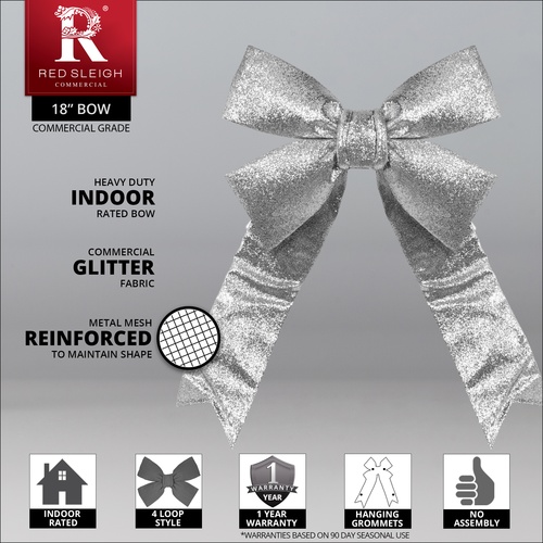 18" Silver Decorative 3D Glitter Christmas Bow