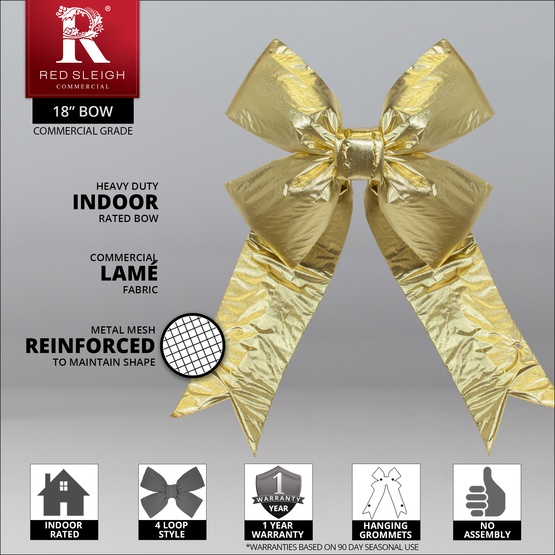 18" Gold Metallic 3D Lame Christmas Bow