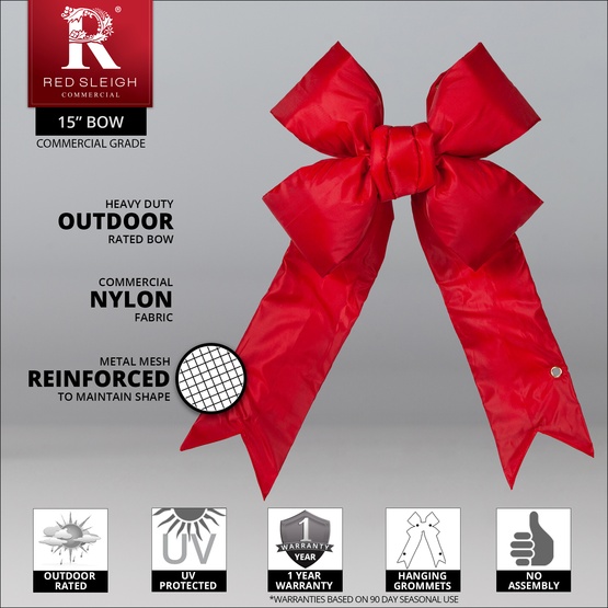15" Red Structural 3D Nylon Christmas Bow