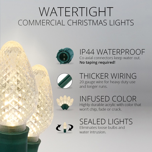 Commercial 25 C7 Warm White Twinkle LED Christmas Lights, 12" Spacing