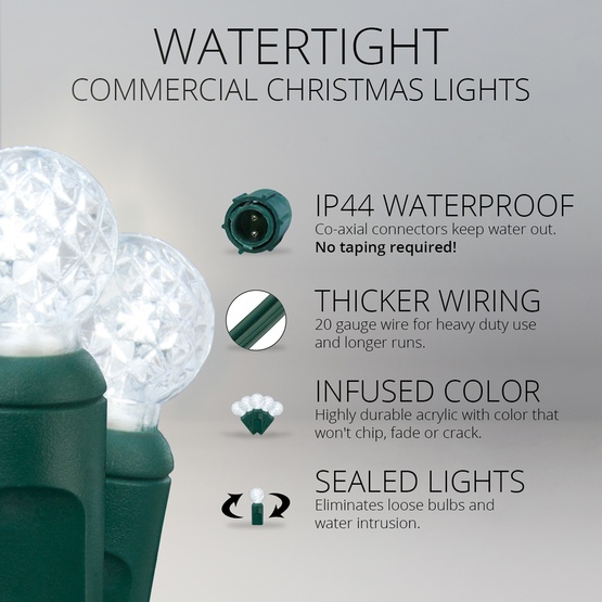 Commercial 25 G12 Cool White LED String Lights, 4" Spacing