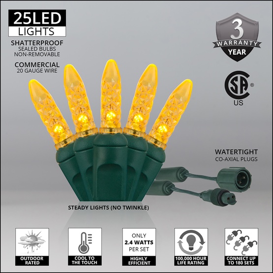 Commercial 25 M5 Gold LED Christmas Lights, 4" Spacing