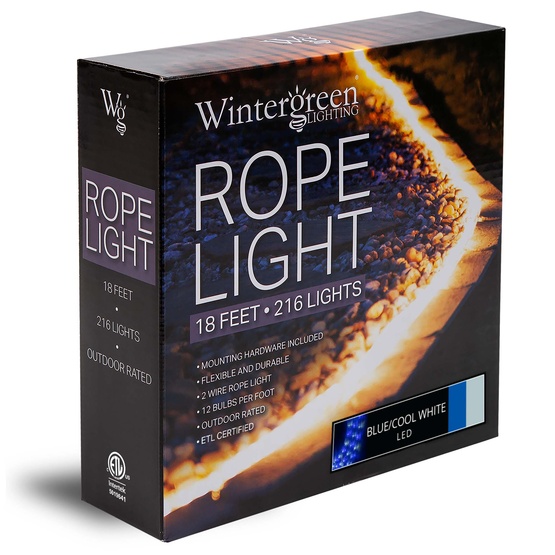 18' Blue, Cool White LED Rope Light, 2 Wire 1/2", 120 Volt