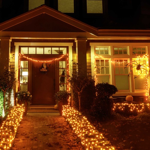70 5mm Amber LED Christmas Lights, 4" Spacing