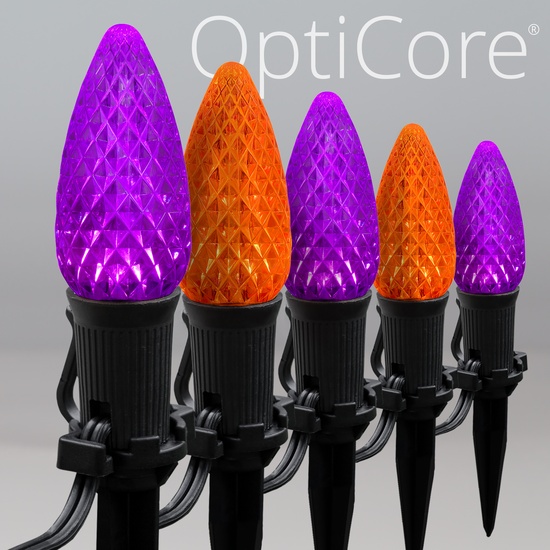 C9 Amber / Purple OptiCore LED Pathway Lights, 100 Lights, 4.5 Inch Stakes, 100'
