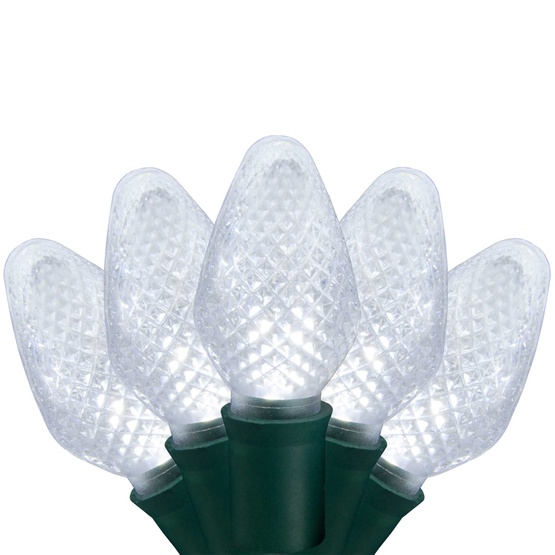 25 C7 Cool White LED Christmas Lights, 8" Spacing