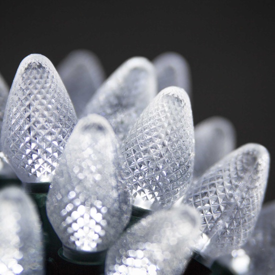 25 C7 Cool White LED Christmas Lights, 8" Spacing