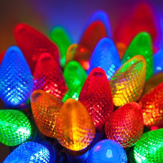 25 C7 Multi Color LED Christmas Lights, 8" Spacing
