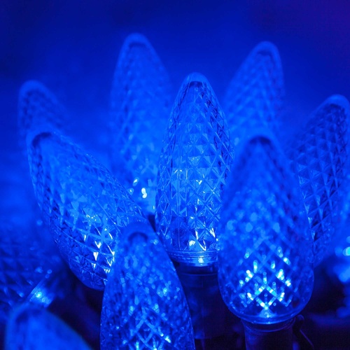 25 C9 Blue LED Christmas Lights, 8" Spacing
