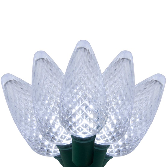 25 C9 Cool White LED Christmas Lights, 8" Spacing