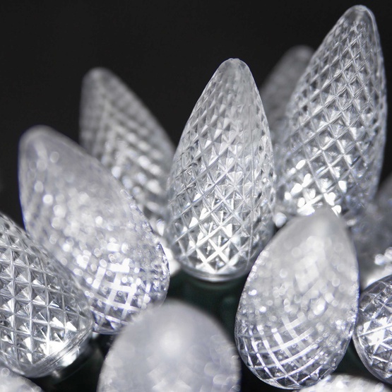 25 C9 Cool White LED Christmas Lights, 8" Spacing