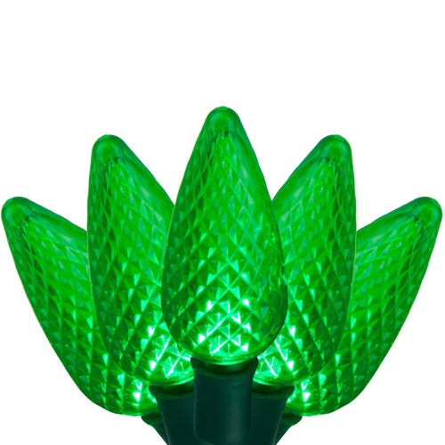 25 C9 Green LED Christmas Lights, 8" Spacing