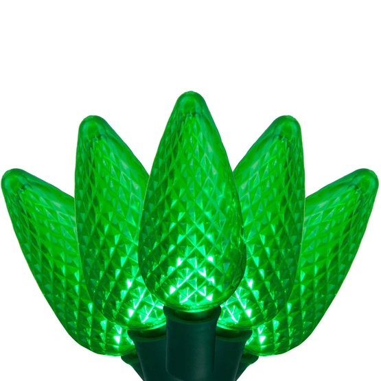 25 C9 Green LED Christmas Lights, 8" Spacing