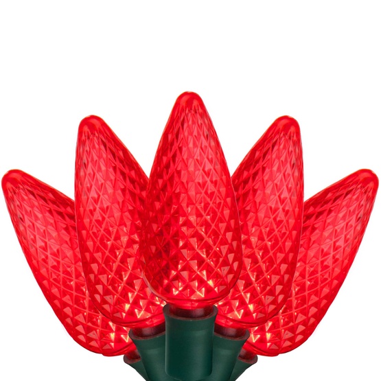 25 C9 Red LED Christmas Lights, 8" Spacing