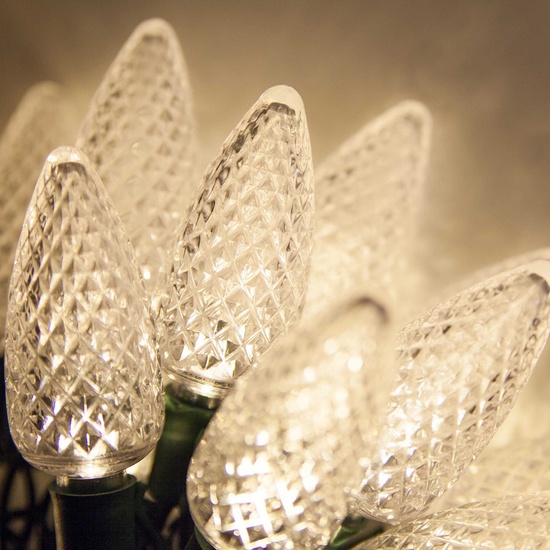 25 C9 Warm White LED Christmas Lights, 8" Spacing