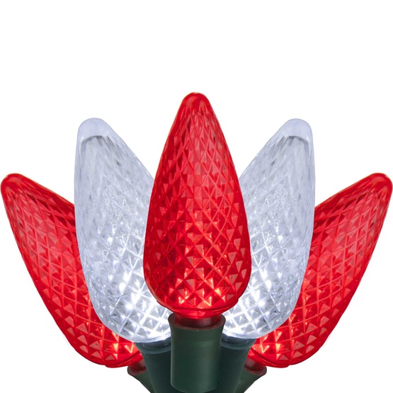 24 C9 Red, Cool White LED Christmas Lights, 8" Spacing