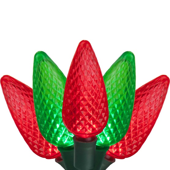 24 C9 Red, Green LED Christmas Lights, 8" Spacing