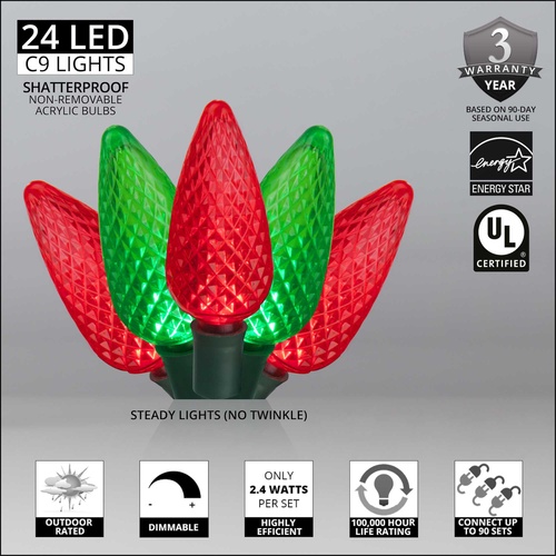 C9 Red, Green LED Christmas Lights