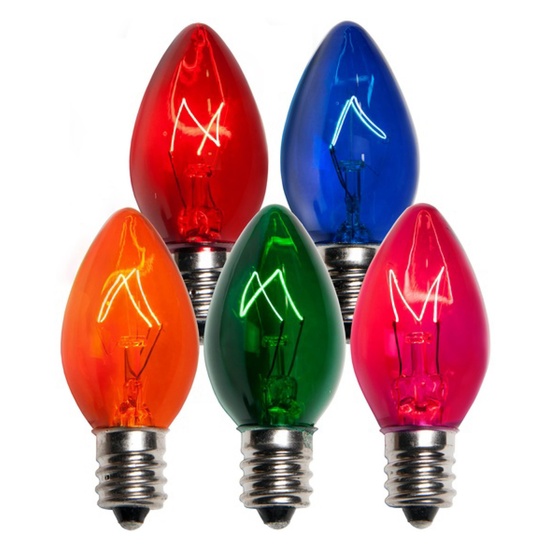 C7 Multicolor Christmas Light Bulbs, Transparent