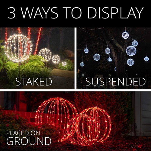 8" Cool White LED Christmas Light Ball, Fold Flat White Frame