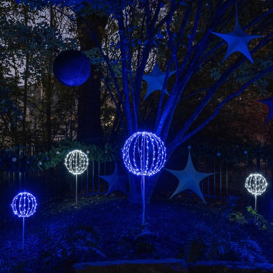 8" Blue LED Christmas Light Ball, Fold Flat White Frame