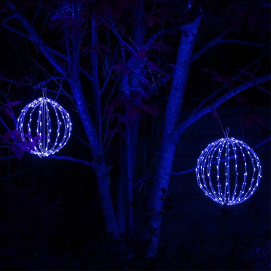 8" Blue LED Christmas Light Ball, Fold Flat White Frame
