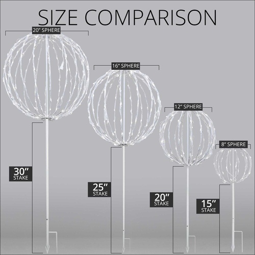 8" Cool White LED Christmas Light Ball, Fold Flat White Frame
