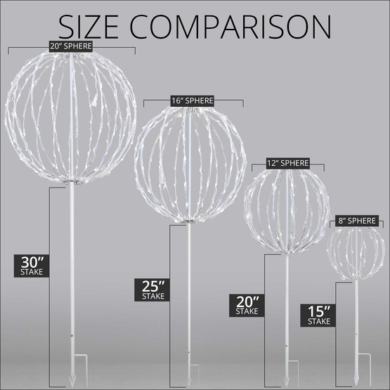 8" Warm White LED Christmas Light Ball, Fold Flat White Frame