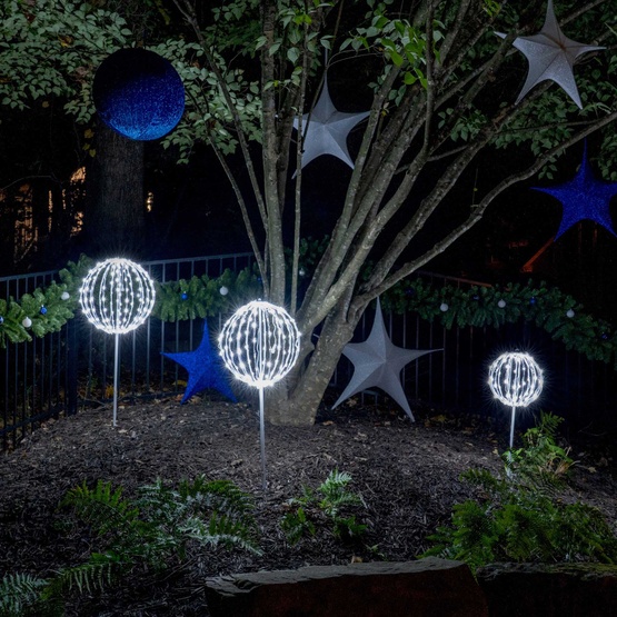 8" Cool White LED Christmas Light Ball, Fold Flat White Frame