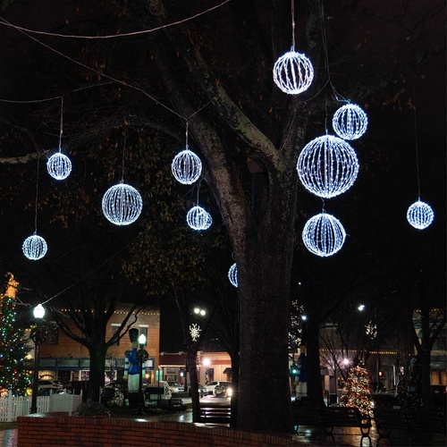 8" Cool White LED Christmas Light Ball, Fold Flat White Frame