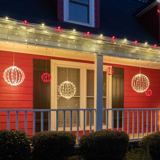 8" Red LED Christmas Light Ball, Fold Flat White Frame