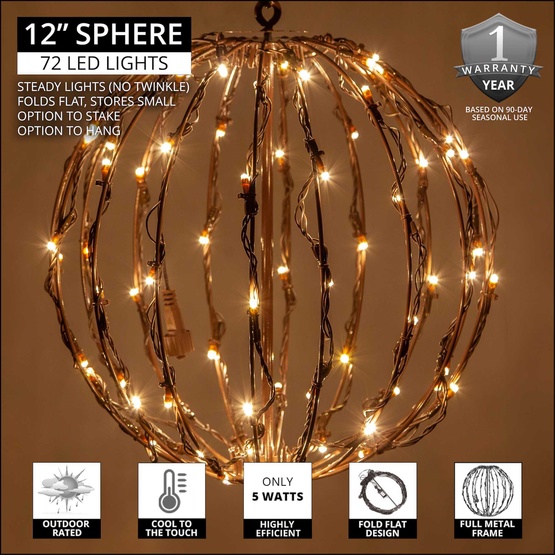 Warm White LED Christmas Light Ball, Fold Flat Brown Frame
