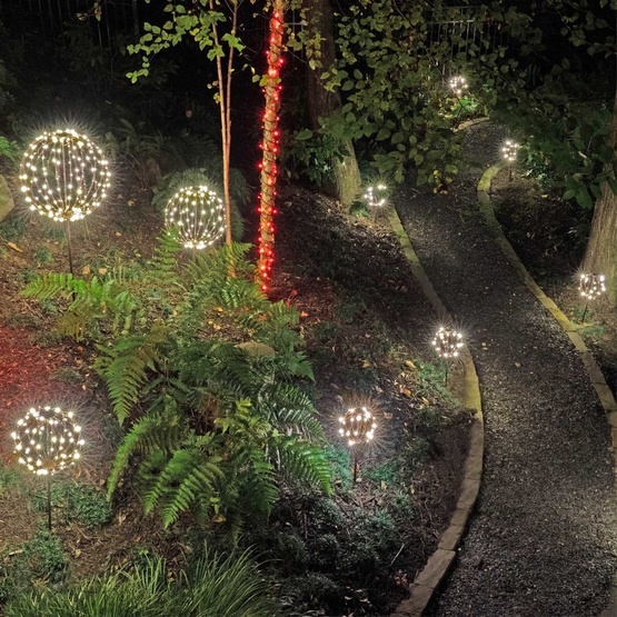 8" Warm White LED Christmas Light Ball, Fold Flat Brown Frame