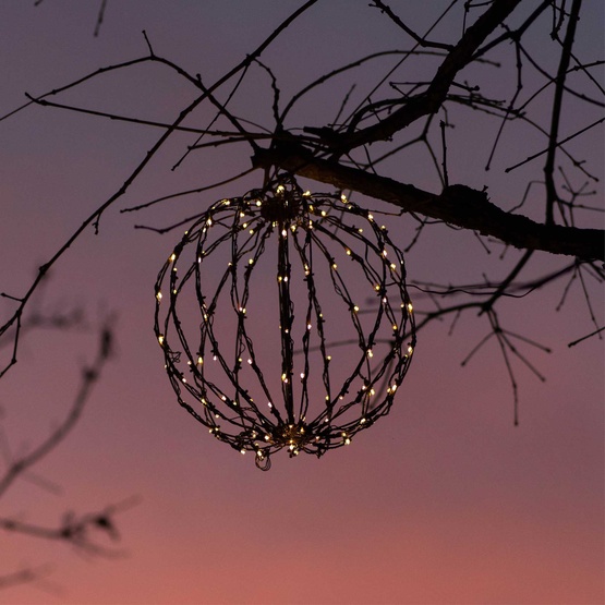 8" Warm White LED Christmas Light Ball, Fold Flat Brown Frame