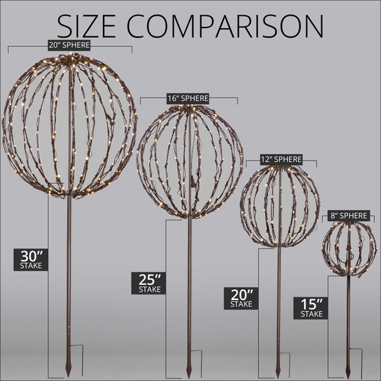 8" Warm White LED Christmas Light Ball, Fold Flat Brown Frame