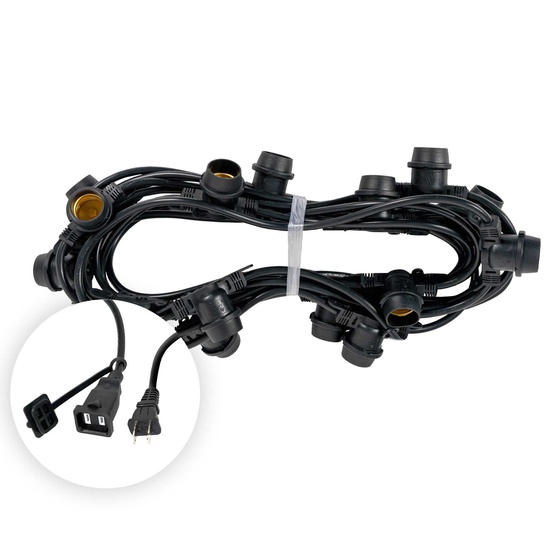 30' E26 Commercial Patio Light Stringer, SJTW Black Wire, 36" Spacing