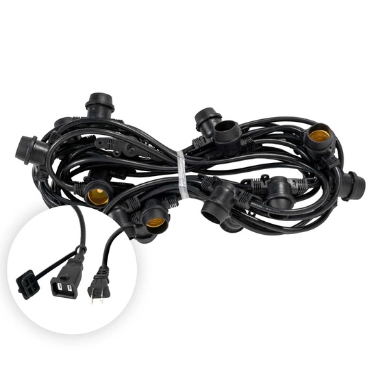 45' E26 Commercial Patio Light Stringer, SJTW Black Wire, 36" Spacing