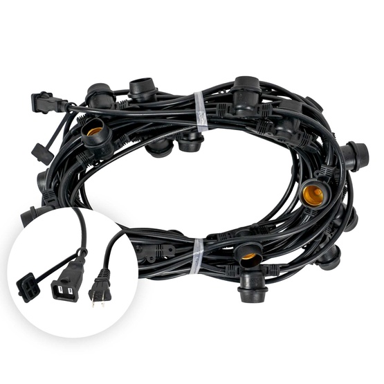 50' E26 Commercial Patio Light Stringer, SJTW Black Wire, 24" Spacing