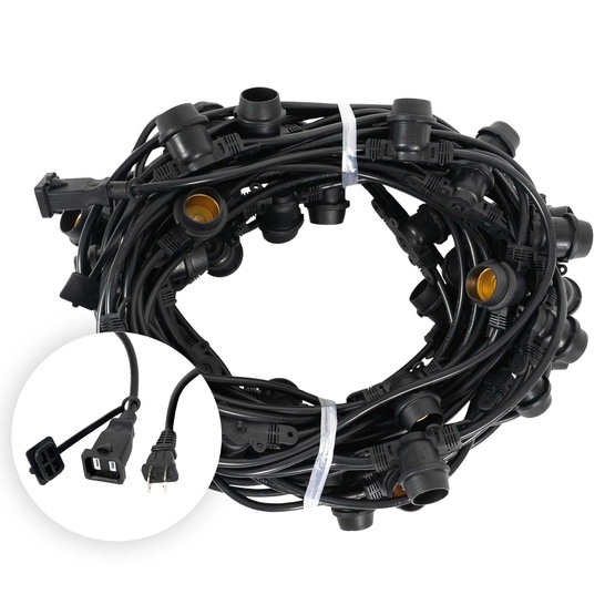 100' E26 Commercial Patio Light Stringer, SJTW Black Wire, 24" Spacing