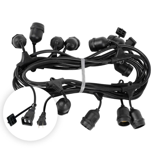 30' E26 Commercial Patio Light Stringer, SJTW Black Wire, 24" Spacing