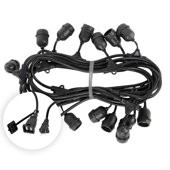 45' E26 Commercial Patio Light Stringer, SJTW Black Wire, 36" Spacing