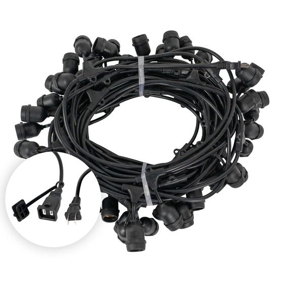 100' E26 Commercial Patio Light Stringer, SJTW Black Wire, 24" Spacing