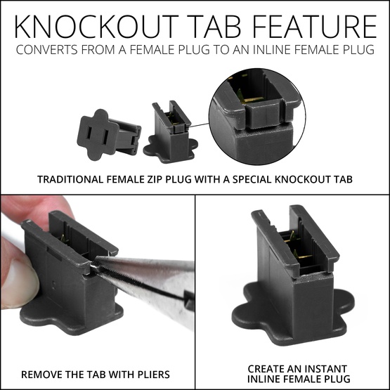 Black Christmas Light Plug, Polarized Female Zip Plug, SPT1