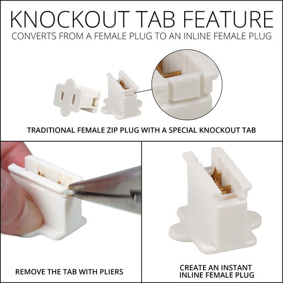 White Christmas Light Plug, Polarized Female Zip Plug, SPT1